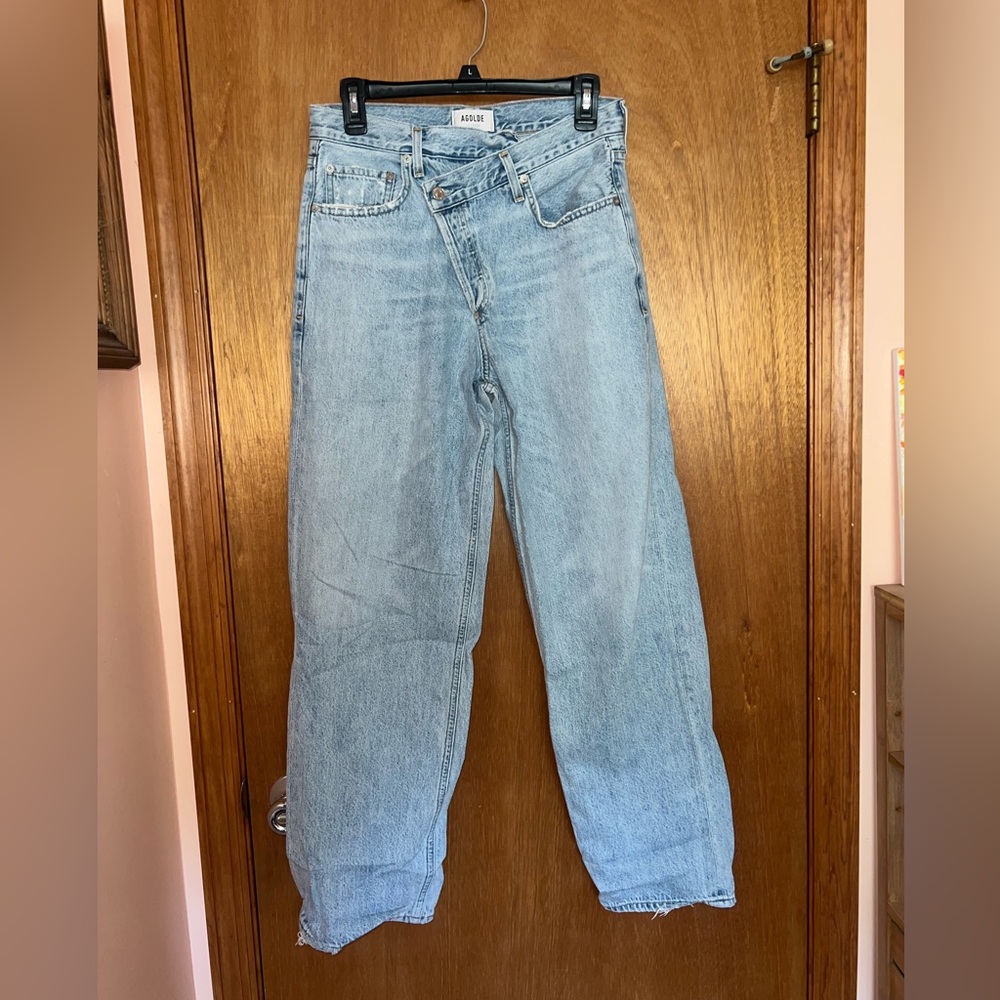 AGOLDE Light Blue High-Rise Straight Jeans Criss Cross Waistband